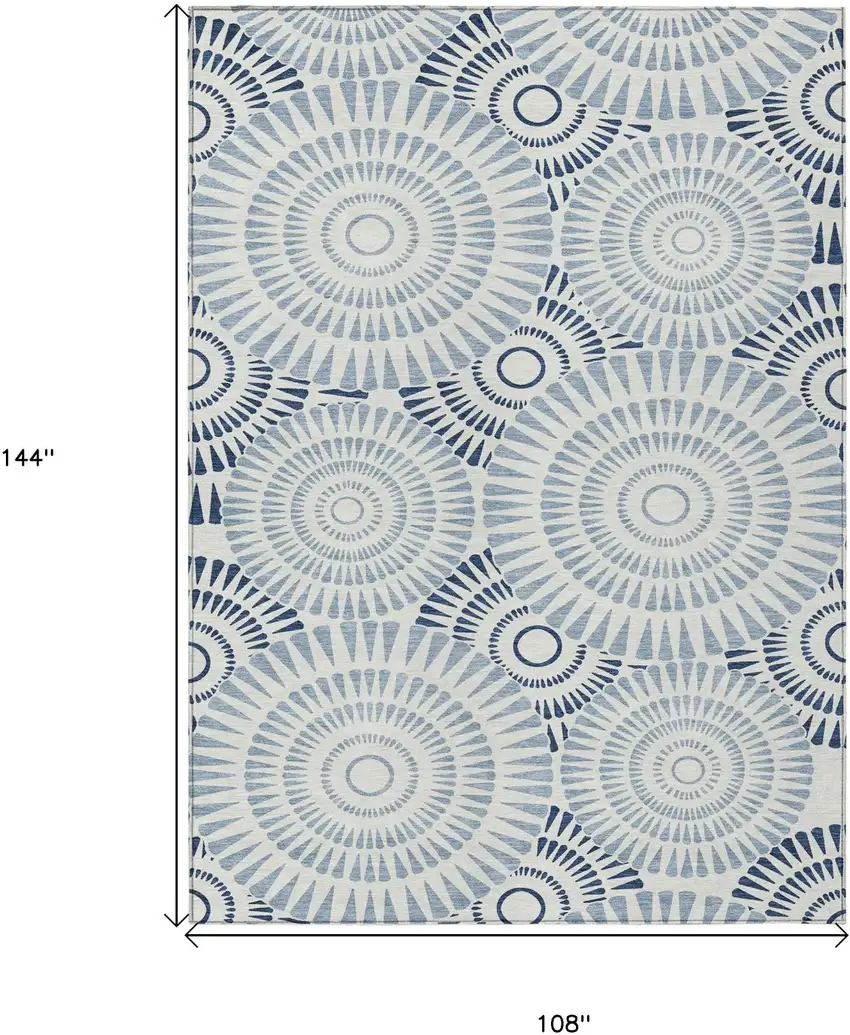 Blue And Ivory Geometric Washable Indoor Outdoor Area Rug Photo 6