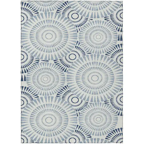 Blue And Ivory Geometric Washable Indoor Outdoor Area Rug Photo 2