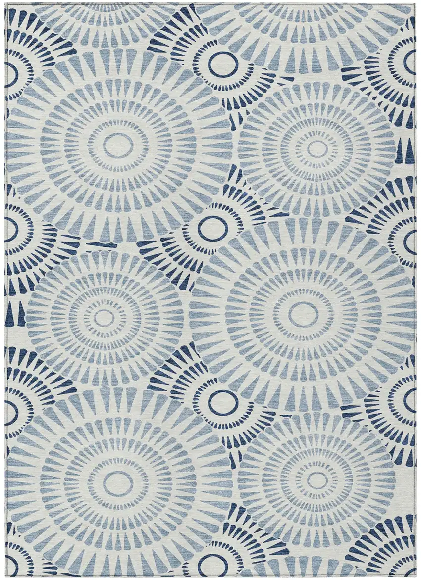 Blue And Ivory Geometric Washable Indoor Outdoor Area Rug Photo 2