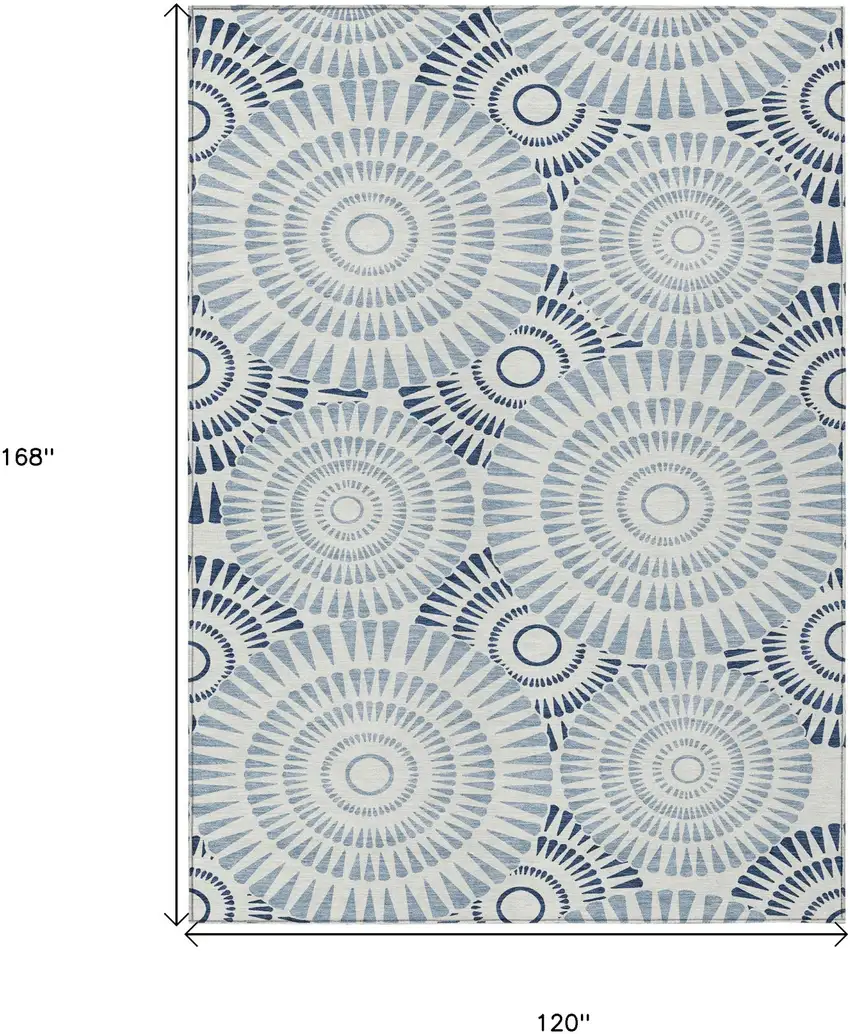 Blue And Ivory Geometric Washable Indoor Outdoor Area Rug Photo 3