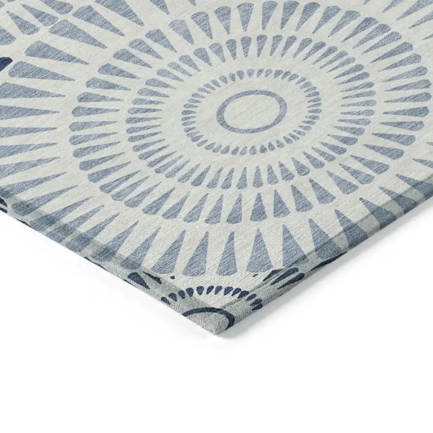 Blue And Ivory Geometric Washable Indoor Outdoor Area Rug Photo 4