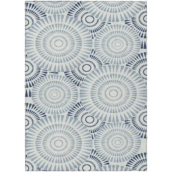 Blue And Ivory Geometric Washable Indoor Outdoor Area Rug Photo 2