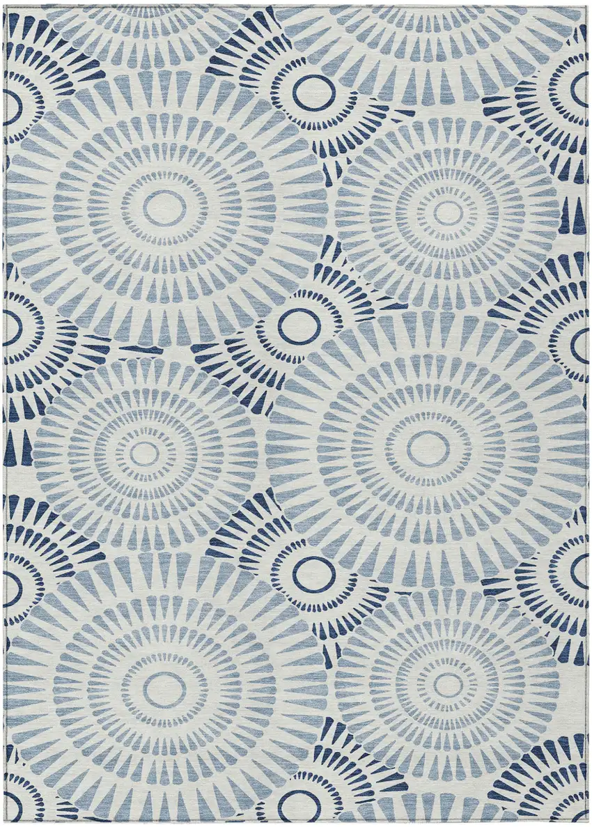 Blue And Ivory Geometric Washable Indoor Outdoor Area Rug Photo 2