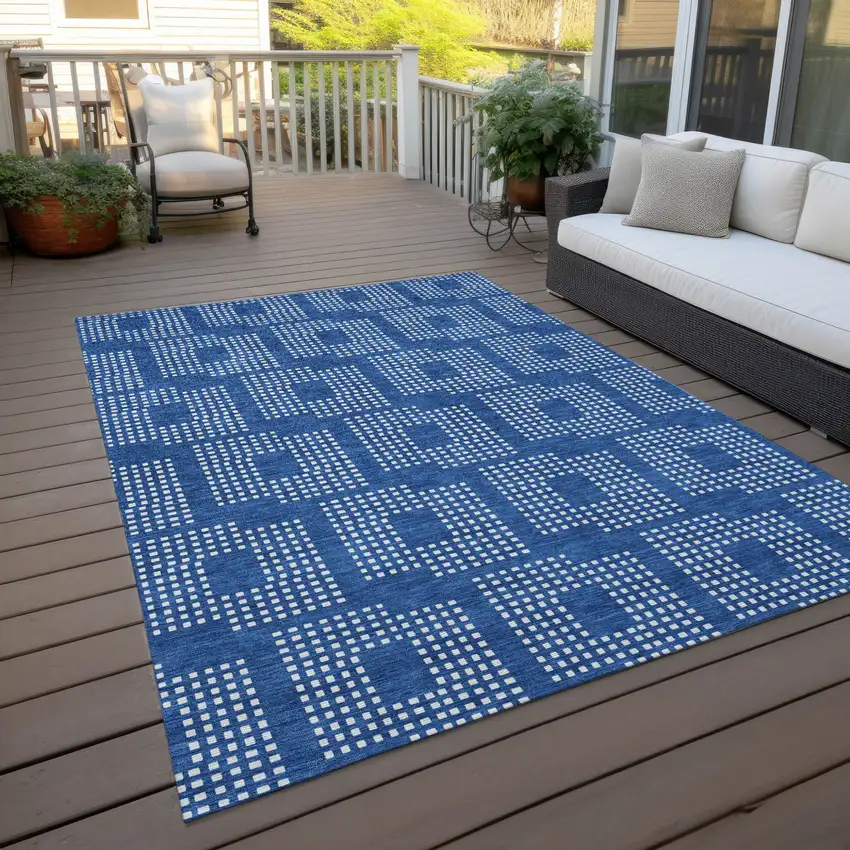 Blue And Ivory Geometric Washable Indoor Outdoor Area Rug Photo 8