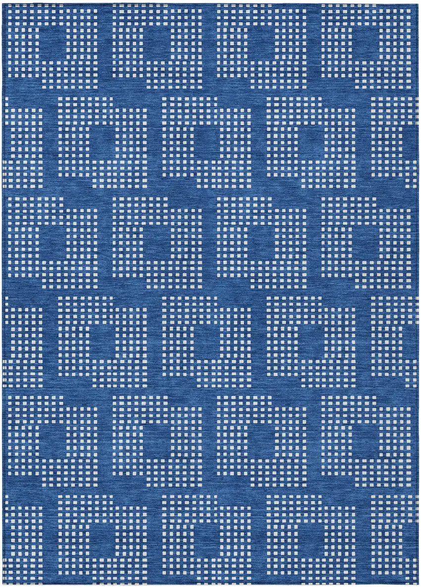 Blue And Ivory Geometric Washable Indoor Outdoor Area Rug Photo 2