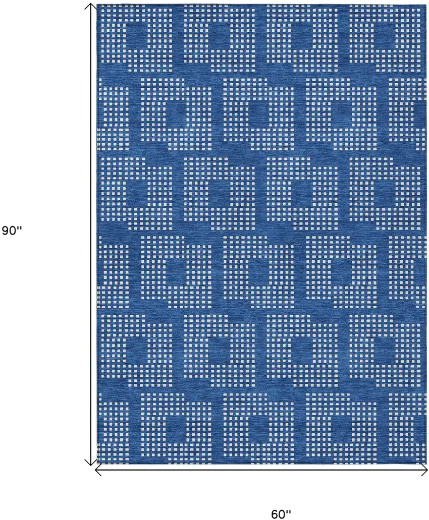 Blue And Ivory Geometric Washable Indoor Outdoor Area Rug Photo 3