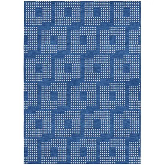 Blue And Ivory Geometric Washable Indoor Outdoor Area Rug Photo 6