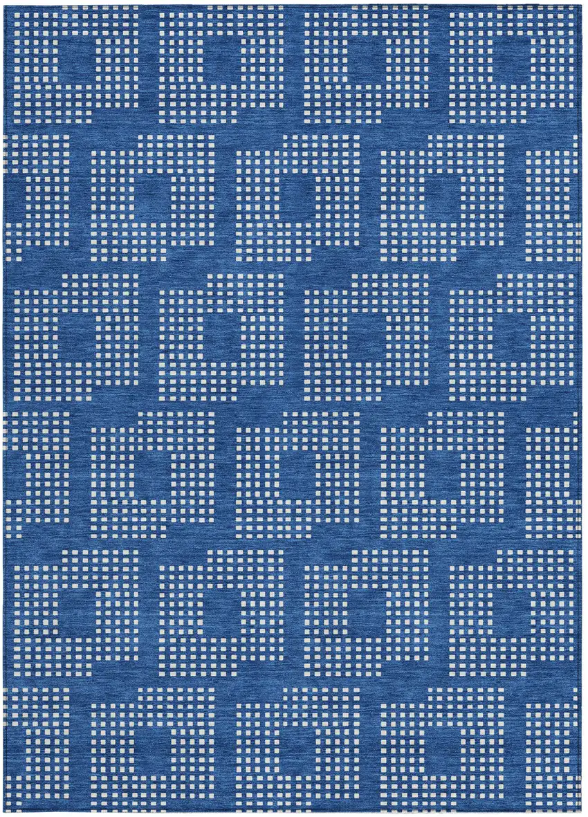 Blue And Ivory Geometric Washable Indoor Outdoor Area Rug Photo 6