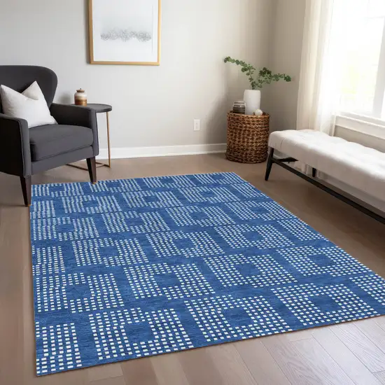 Blue And Ivory Geometric Washable Indoor Outdoor Area Rug Photo 9