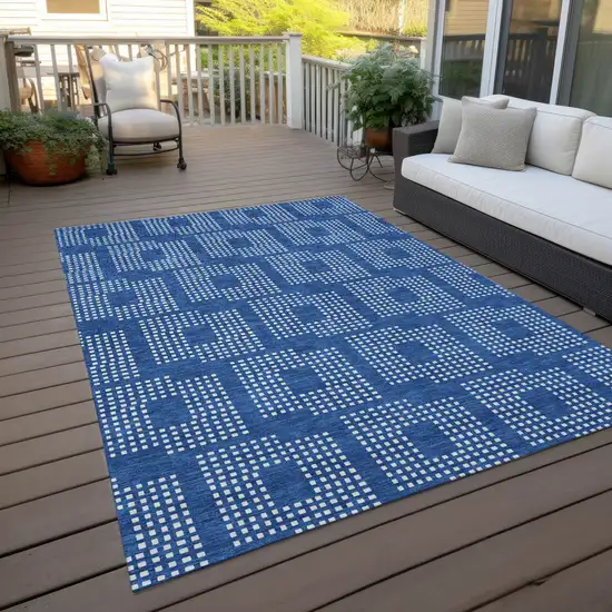 Blue And Ivory Geometric Washable Indoor Outdoor Area Rug Photo 7