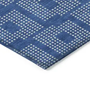Photo of Blue And Ivory Geometric Washable Indoor Outdoor Area Rug