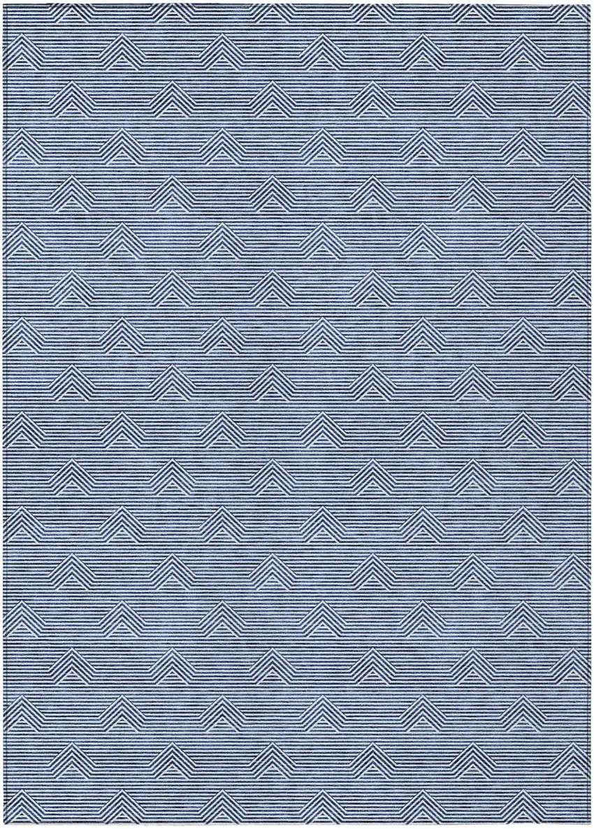 Blue And Ivory Geometric Washable Indoor Outdoor Area Rug Photo 2
