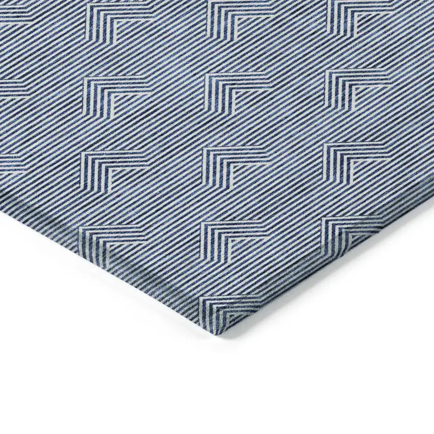 Blue And Ivory Geometric Washable Indoor Outdoor Area Rug Photo 5