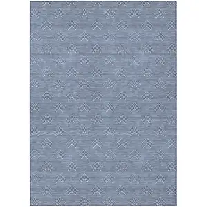 Photo of Blue And Ivory Geometric Washable Indoor Outdoor Area Rug