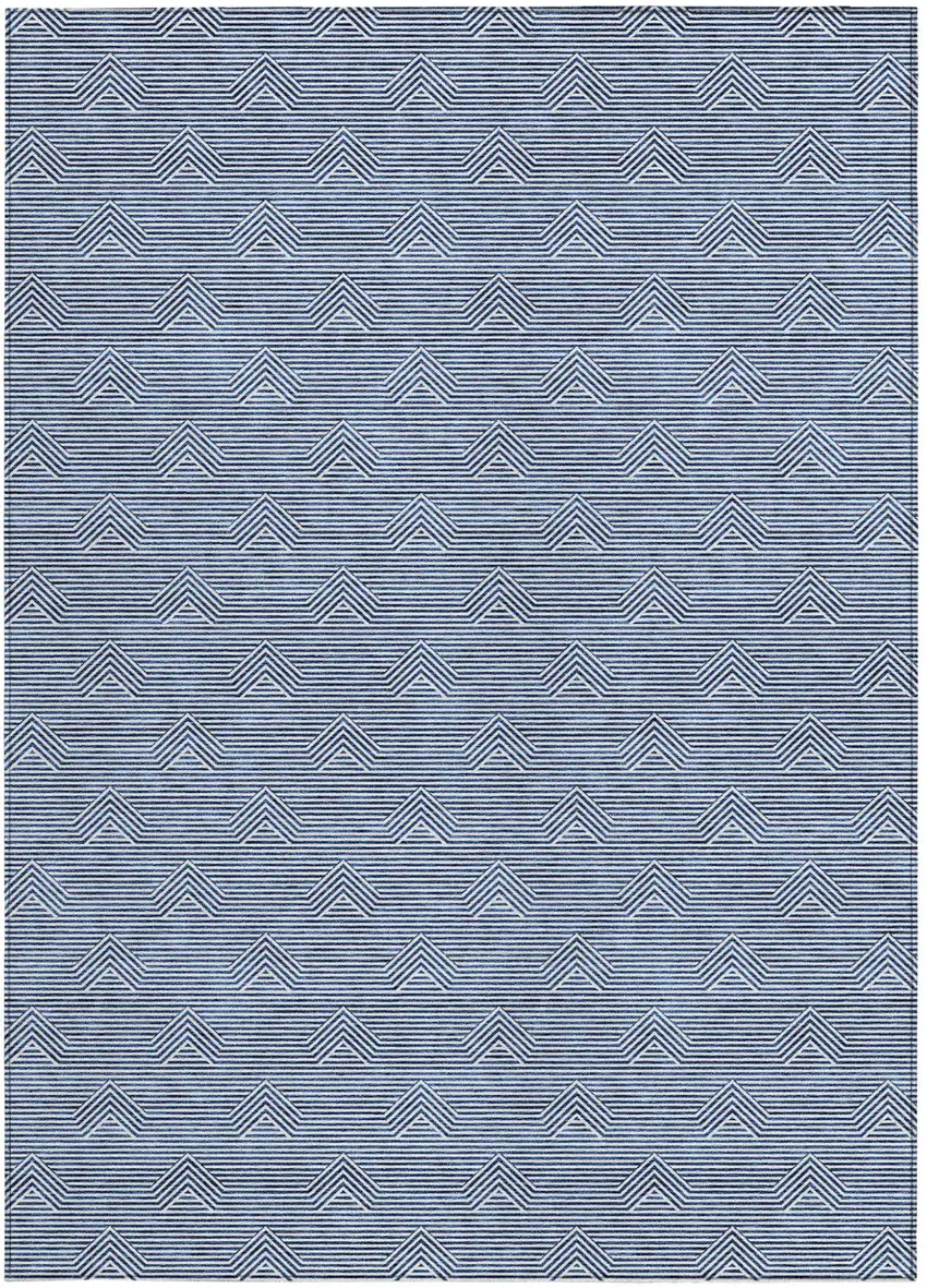 Blue And Ivory Geometric Washable Indoor Outdoor Area Rug Photo 6