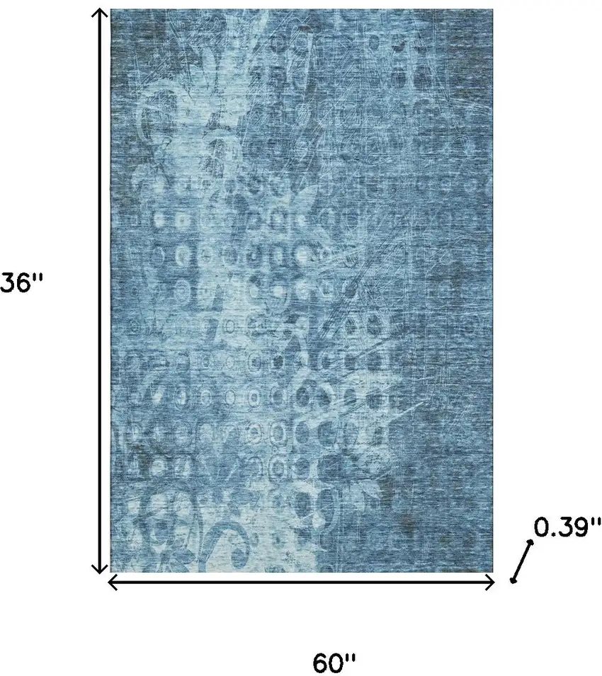 Blue And Ivory Ikat Washable Area Rug With UV Protection Photo 3