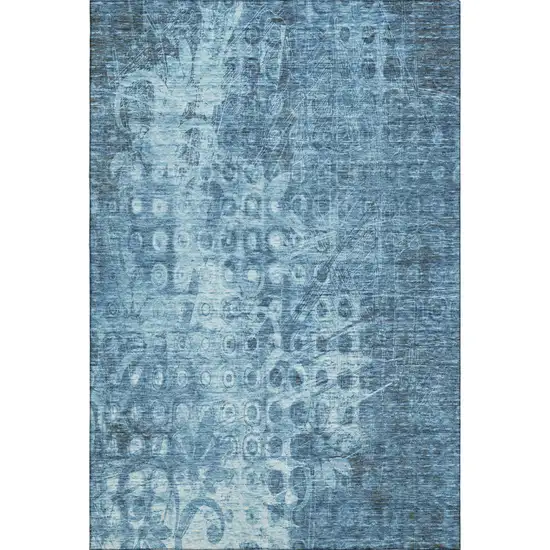Blue And Ivory Ikat Washable Area Rug With UV Protection Photo 5