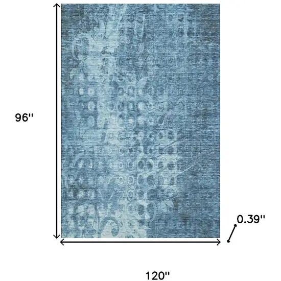 Blue And Ivory Ikat Washable Area Rug With UV Protection Photo 6