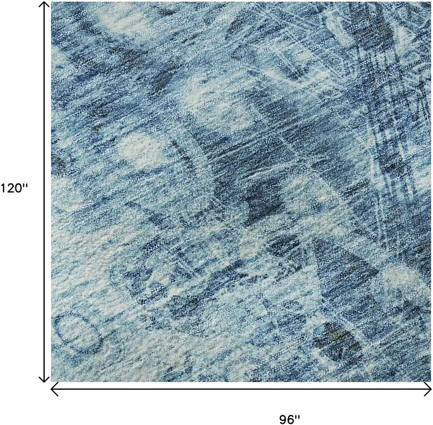 Blue And Ivory Ikat Washable Area Rug With UV Protection Photo 9