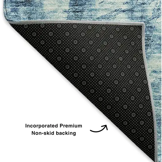 Blue And Ivory Ikat Washable Area Rug With UV Protection Photo 6