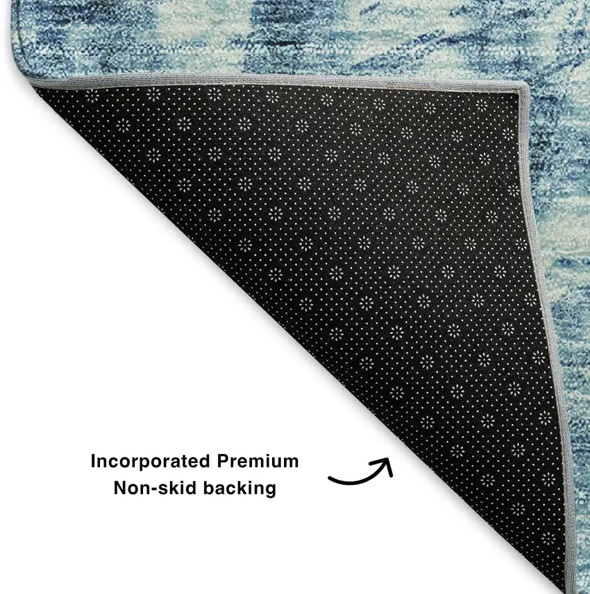 Blue And Ivory Ikat Washable Area Rug With UV Protection Photo 6