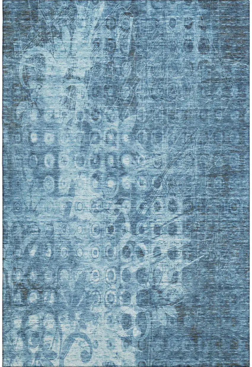 Blue And Ivory Ikat Washable Area Rug With UV Protection Photo 5