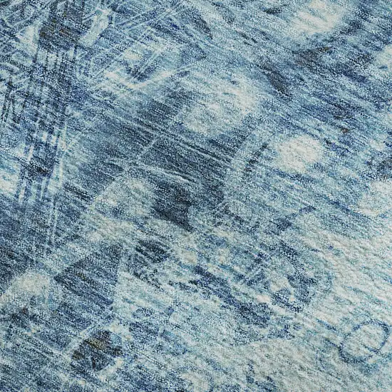 Blue And Ivory Ikat Washable Area Rug With UV Protection Photo 2