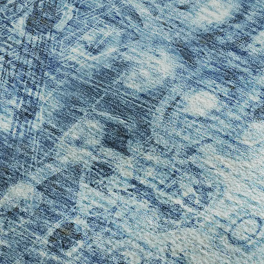 Blue And Ivory Ikat Washable Area Rug With UV Protection Photo 2