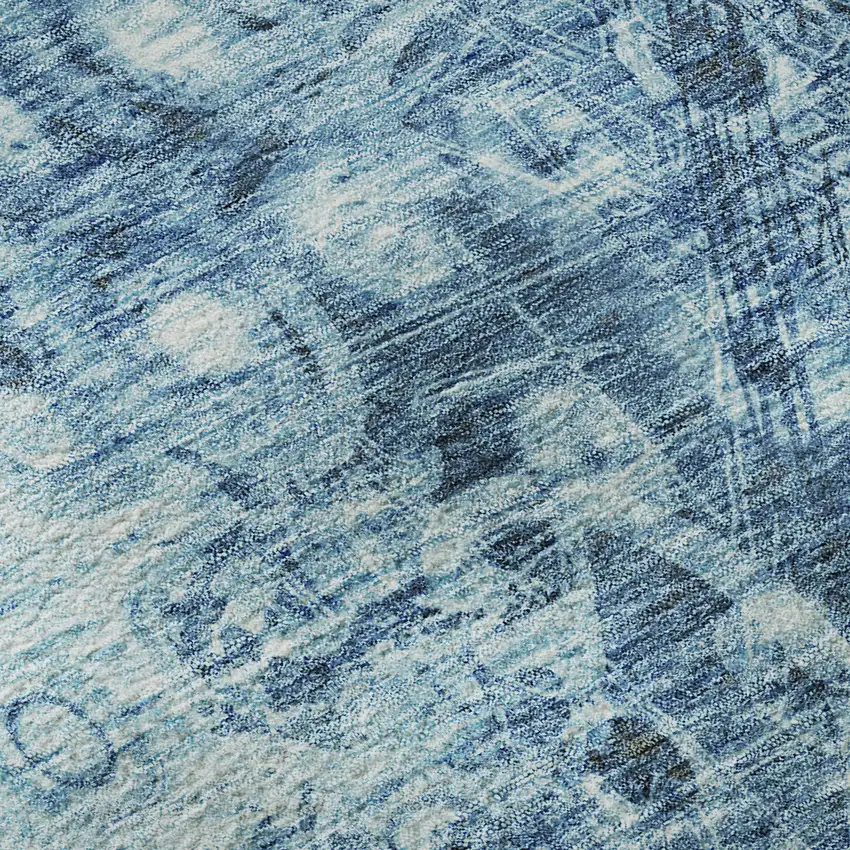 Blue And Ivory Ikat Washable Area Rug With UV Protection Photo 1