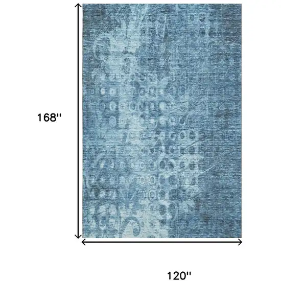 Blue And Ivory Ikat Washable Area Rug With UV Protection Photo 3