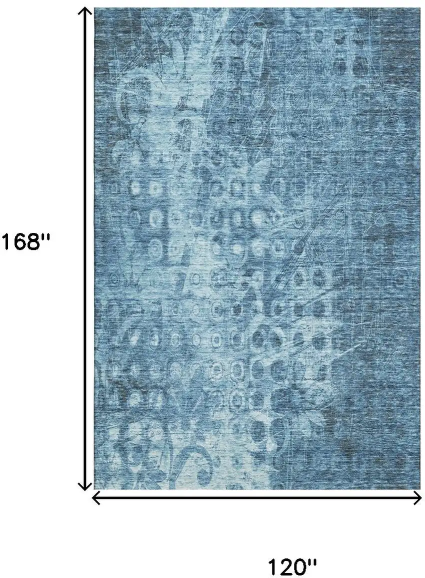 Blue And Ivory Ikat Washable Area Rug With UV Protection Photo 3