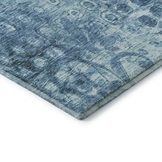 Blue And Ivory Ikat Washable Area Rug With UV Protection Photo 7