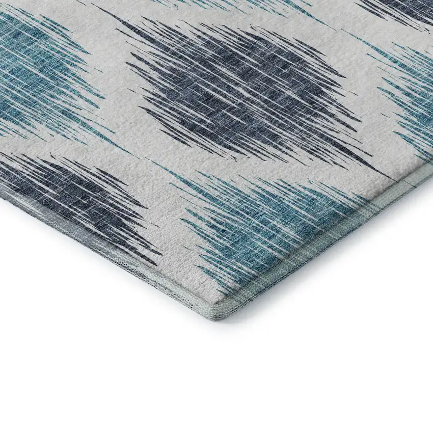 Blue And Ivory Ikat Washable Area Rug With UV Protection Photo 7