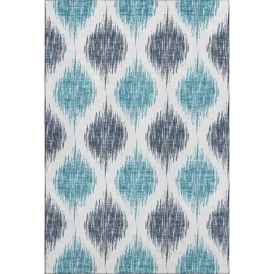 Blue And Ivory Ikat Washable Area Rug With UV Protection Photo 1