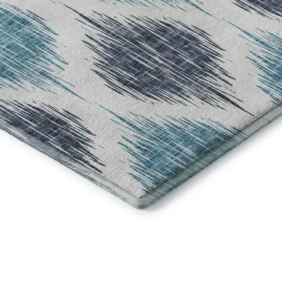 Blue And Ivory Ikat Washable Area Rug With UV Protection Photo 7