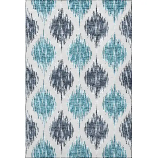 Blue And Ivory Ikat Washable Area Rug With UV Protection Photo 3