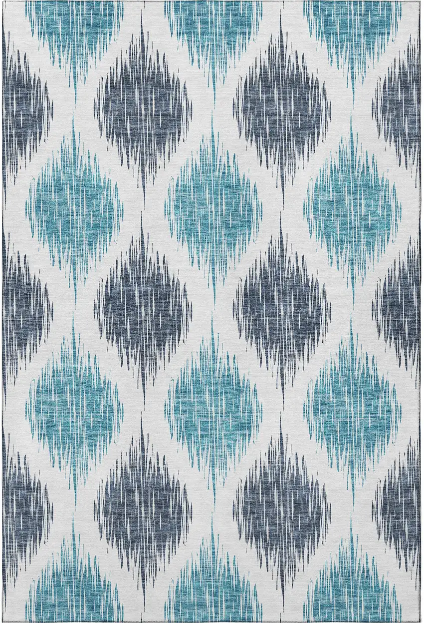Blue And Ivory Ikat Washable Area Rug With UV Protection Photo 3