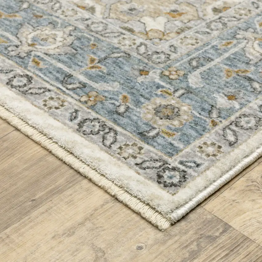 Blue And Ivory Medallion Distressed Area Rug With Fringe Photo 6