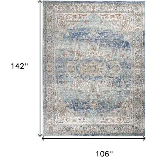 Blue And Ivory Medallion Distressed Area Rug Photo 3