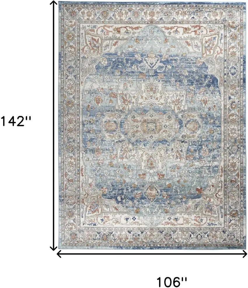 Blue And Ivory Medallion Distressed Area Rug Photo 3