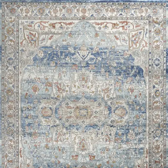 Blue And Ivory Medallion Distressed Area Rug Photo 8