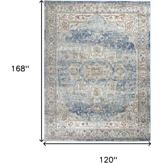 Blue And Ivory Medallion Distressed Area Rug Photo 3