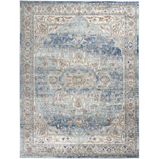 Blue And Ivory Medallion Distressed Area Rug Photo 2