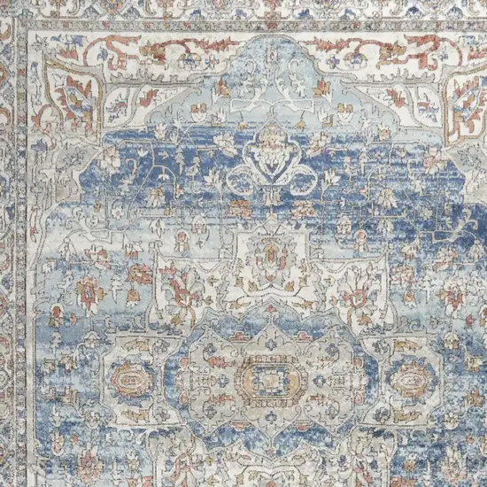 Blue And Ivory Medallion Distressed Area Rug Photo 7