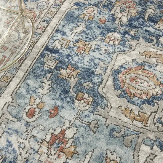 Blue And Ivory Medallion Distressed Area Rug Photo 9