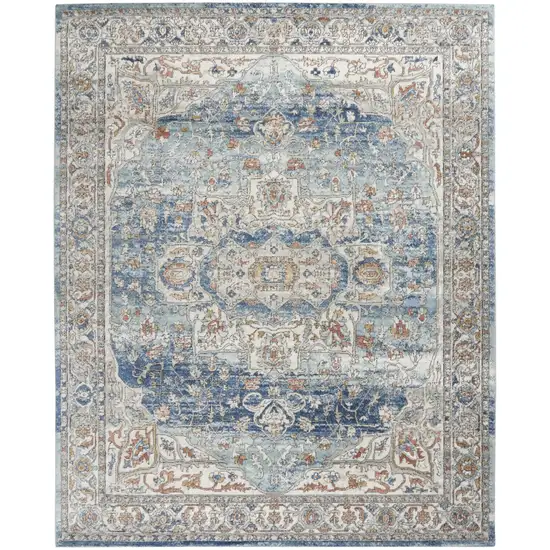 Blue And Ivory Medallion Distressed Area Rug Photo 2