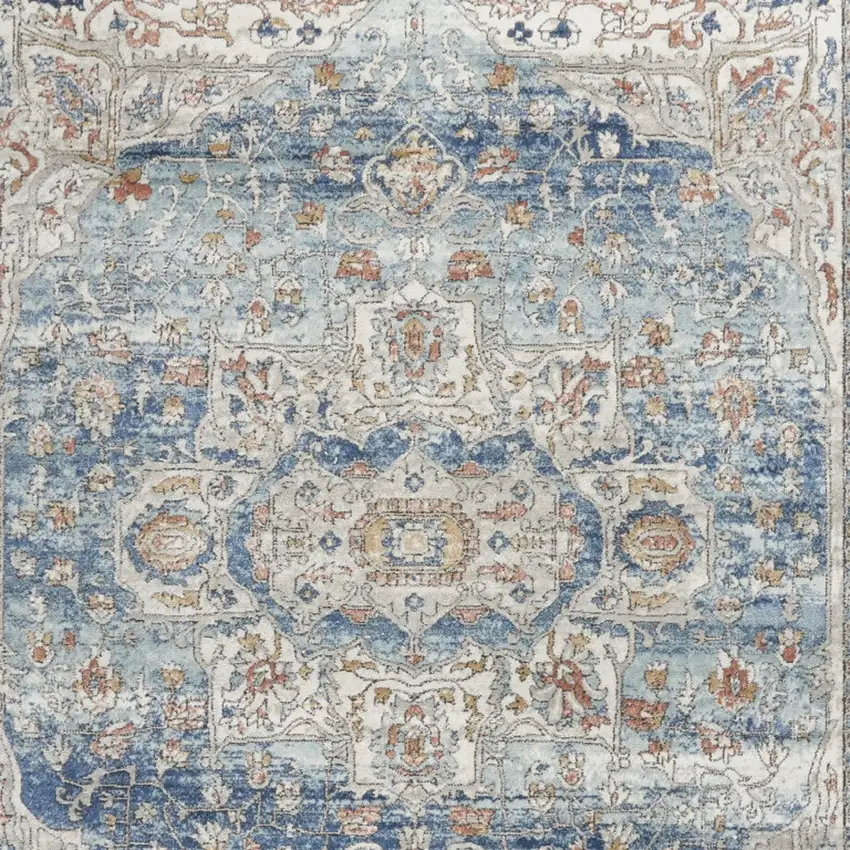 Blue And Ivory Medallion Distressed Area Rug Photo 7