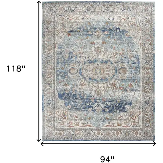 Blue And Ivory Medallion Distressed Area Rug Photo 3