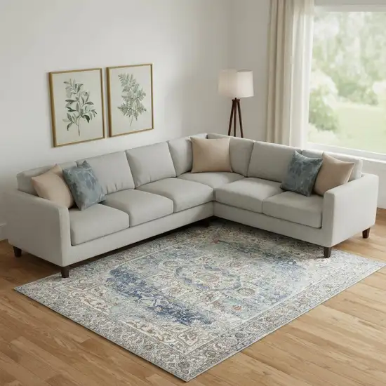 Blue And Ivory Medallion Distressed Area Rug Photo 1