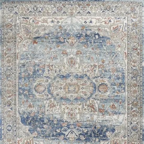 Blue And Ivory Medallion Distressed Area Rug Photo 8